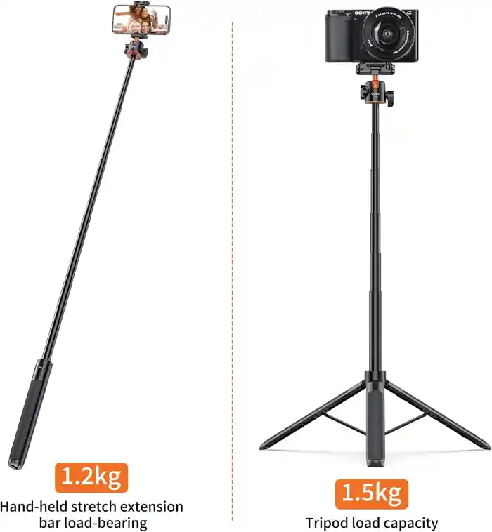 VRIG TP-16 140cm/55in Selfie Stick Tripod Stand with Flexible Ball Head Phone Holder 1/4 Inch Screw Connection for Smartphone Camera Vlog Live Streaming Selfie Video Recording